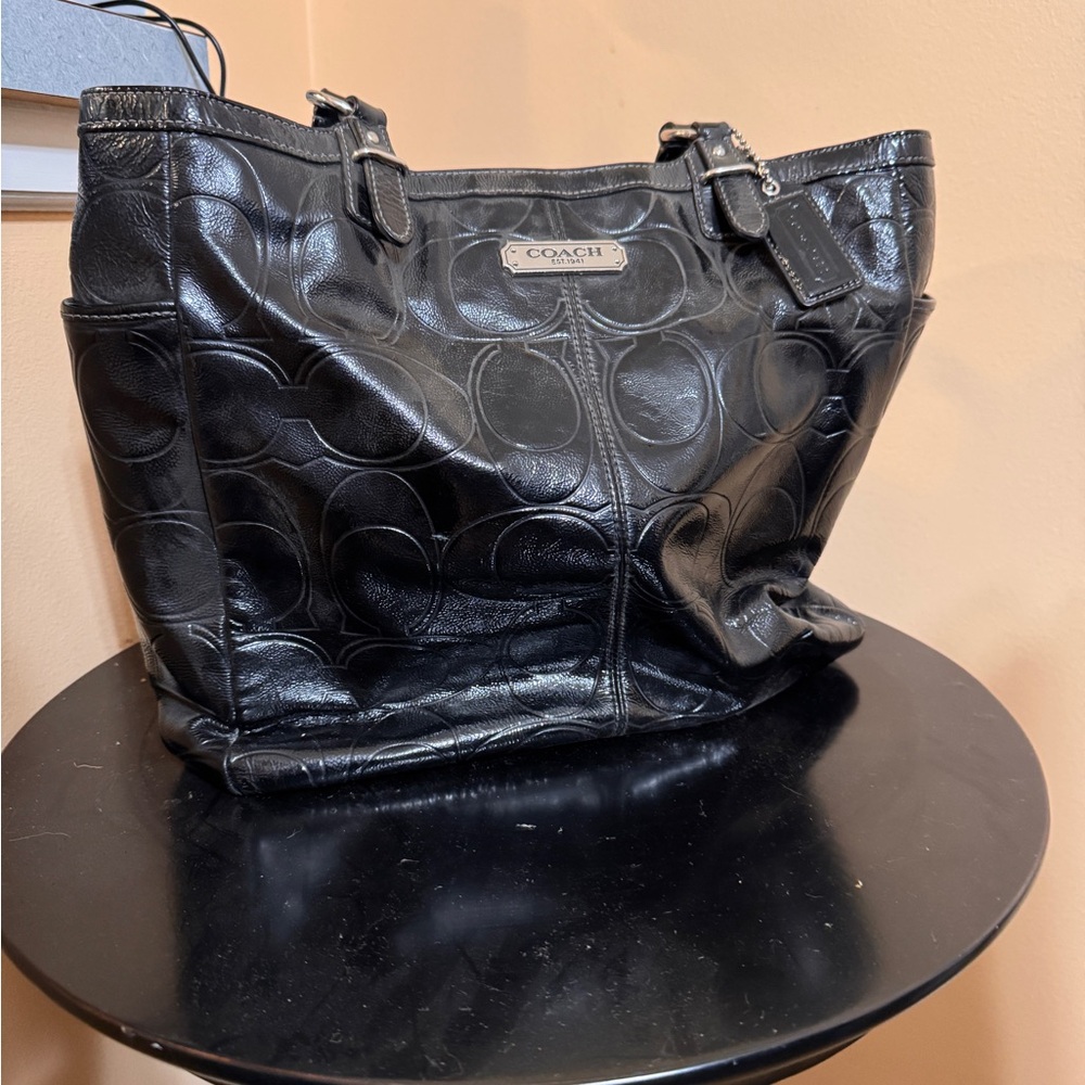 Coach Black Embossed Leather Tote